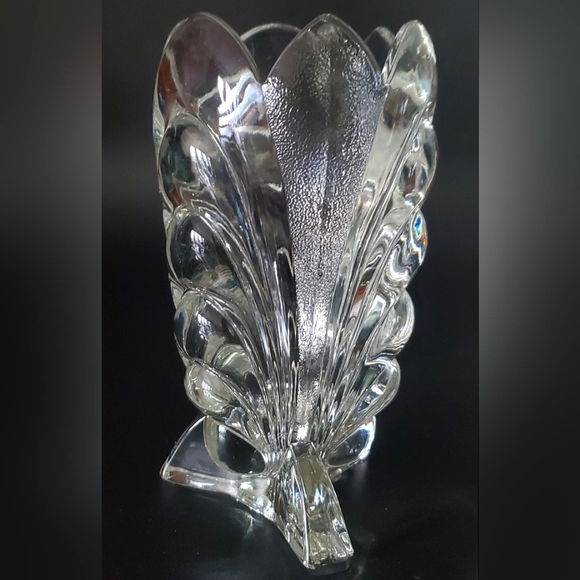 8" Gorgeous Vntg Clear Heavy 2lbs 14oz Stippled & Glossy Glass Tripod Base Vase - Picture 14 of 15